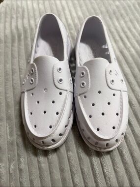 Sperry White Perforated Slip-On Boat Shoes